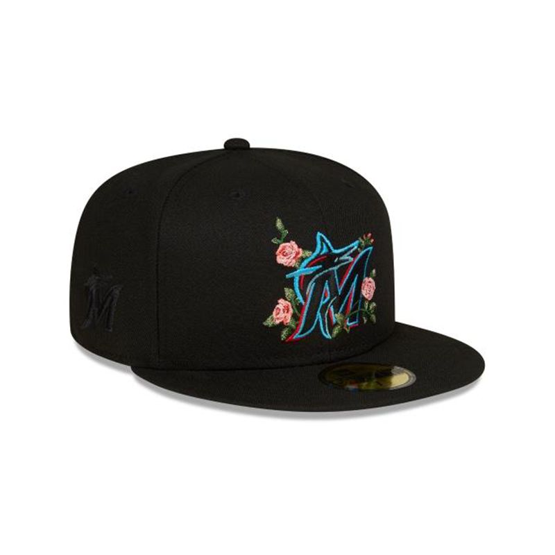 MLB Miami Marlins Bloom 59Fifty Fitted (UON1276) - Black New Era Caps